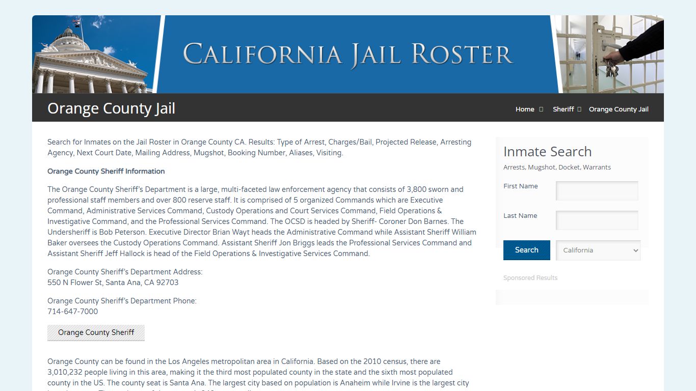 Orange County Jail | Jail Roster Search